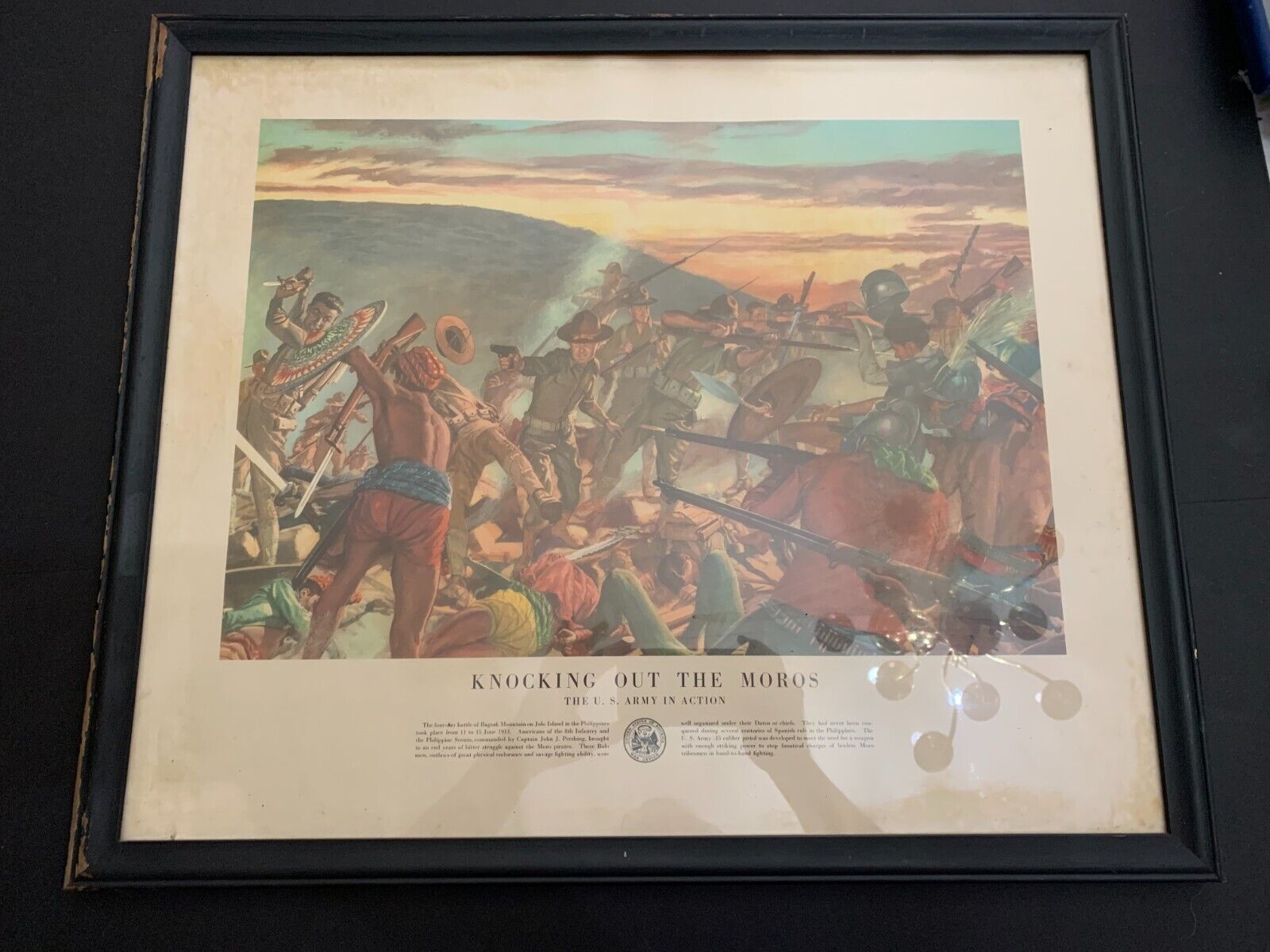 Vintage Knocking Out The Moros Jolo Island Philippines War Art Print Framed