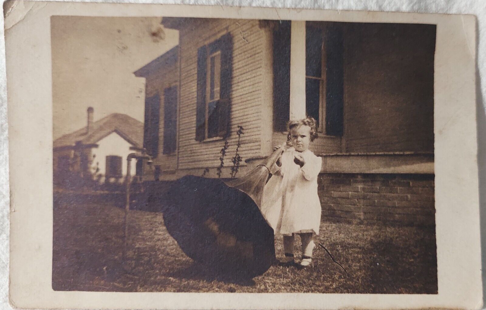 Vintage Postcard RPPC Little Girl Holding On To Gramaphone Horn c1909 ( A103)
