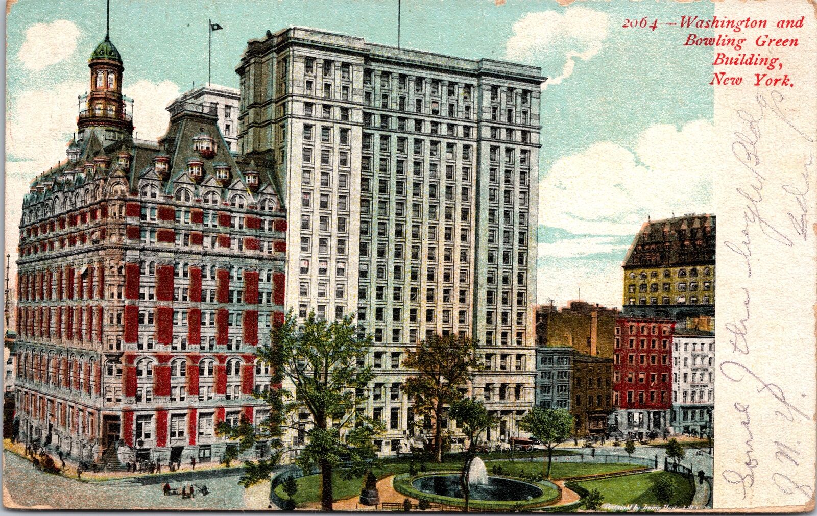 VINTAGE POSTCARD WASHINGTON & BOWLING GREEN BUILDINGS NEW YORK CITY c. 1902-1905