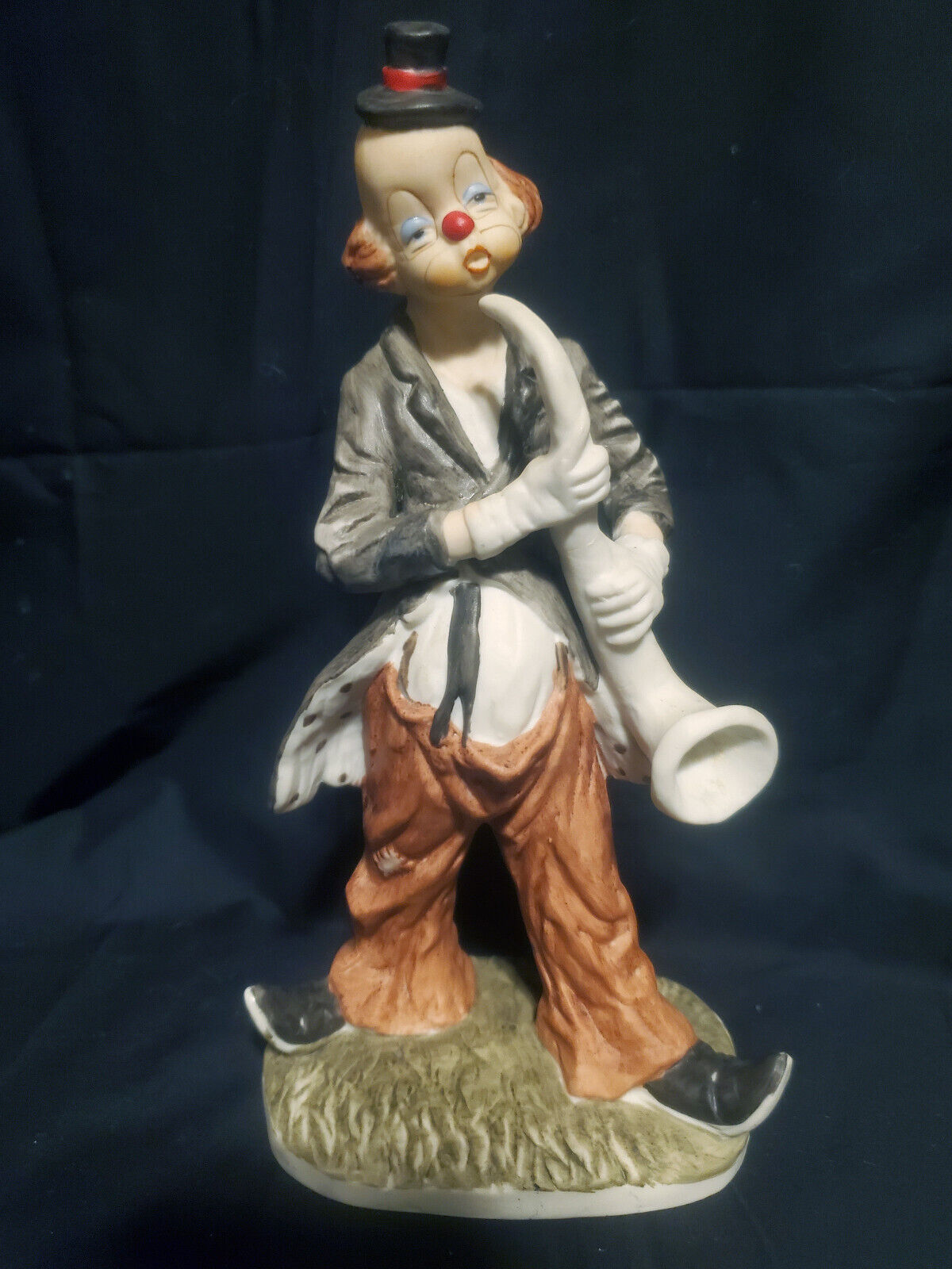 Vintage Porcelain Clown Figurine Playing Saxophone 9 1/2\