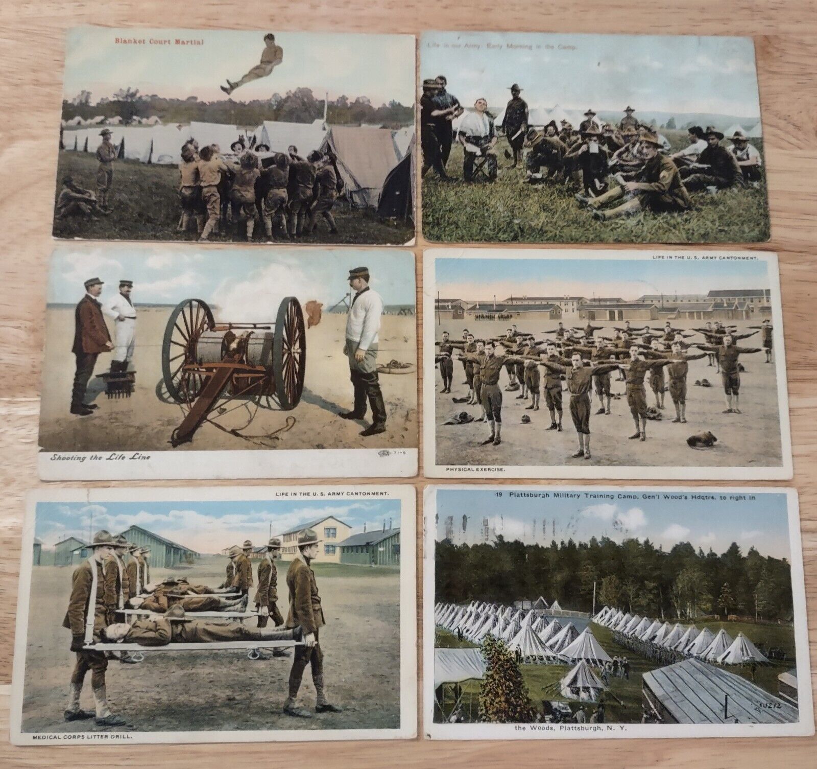 COLLECTION OF WWI ARMY POST CARDS.  BLANKET COURT MARSHALL, CAMP PLATTSBERG, +++