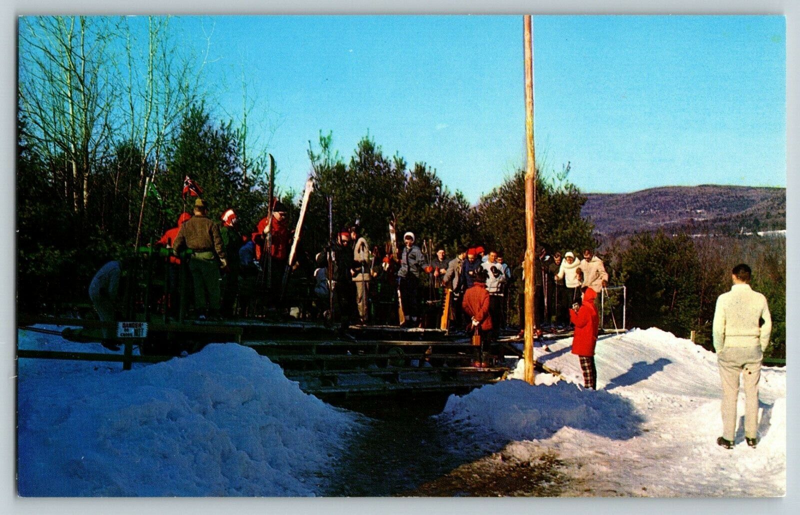 Postcard Skiers and Toboggans at Eastover Resort Berkshires Lenox Massachusetts