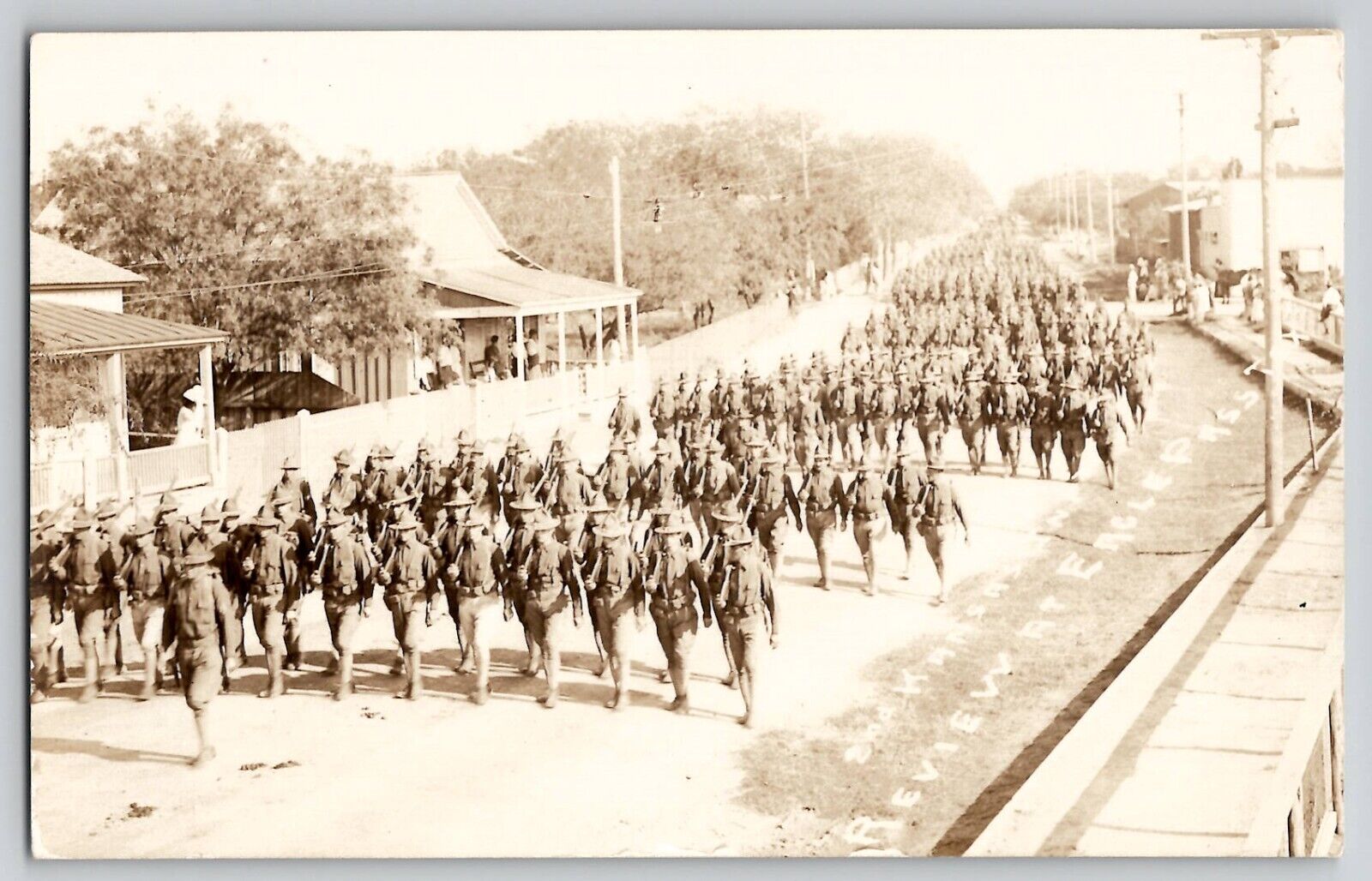 WW1 WWI 2nd Kansas Soldier Review Parade Eagle Pass TX RPPC Real Photo Postcard