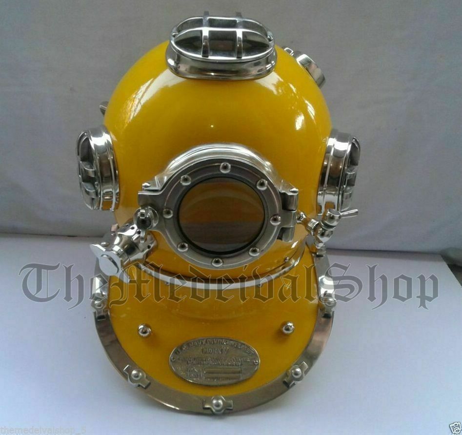 Marine Vintage Mark V Yellow Diving Scuba Helmet Navy Deep Sea Scuba Helmet