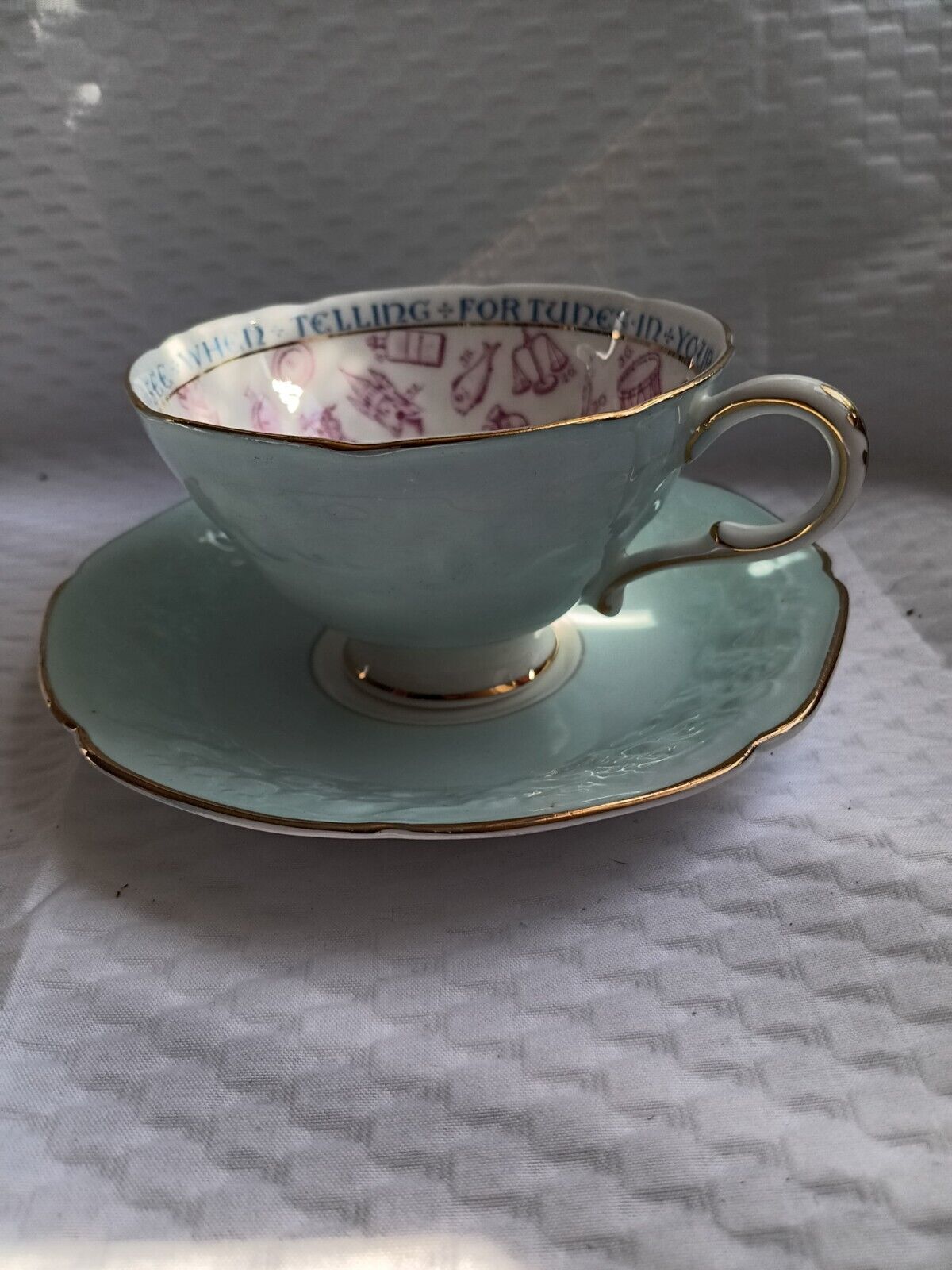 Paragon Fine China Fortune Telling Tea Cup & Saucer Mint Vintage Teacup ca 1930s
