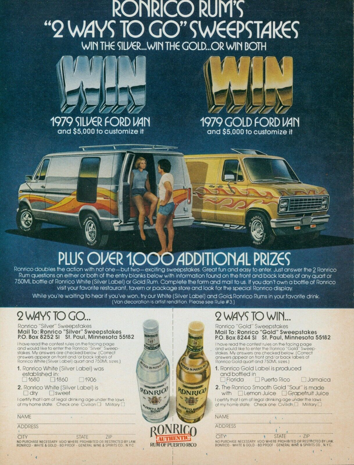 1979 Ronrico Rum Sweepstakes Ford Van Puerto Rico Silver Gold Vtg Print Ad SI14
