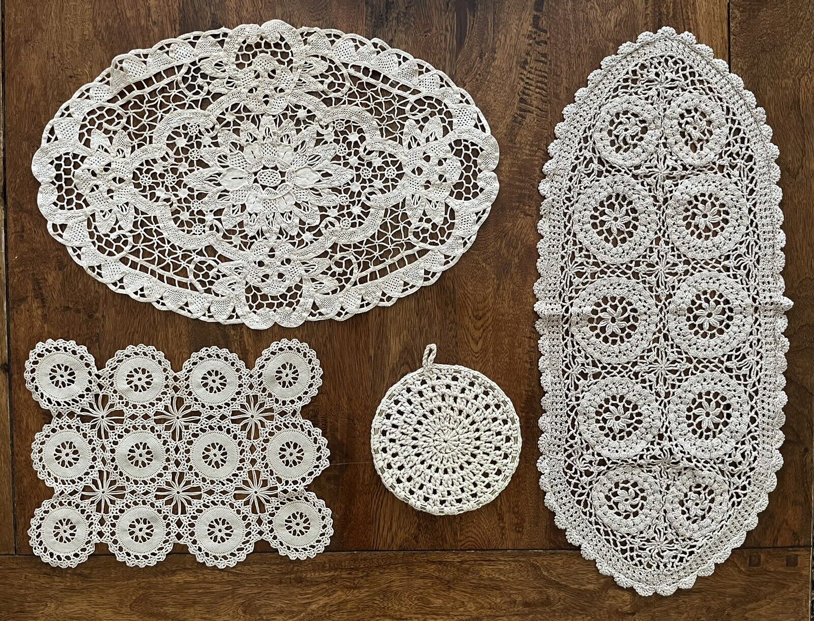 Vintage Beige Crochet Table Cloth Runners Doilies Various Sizes