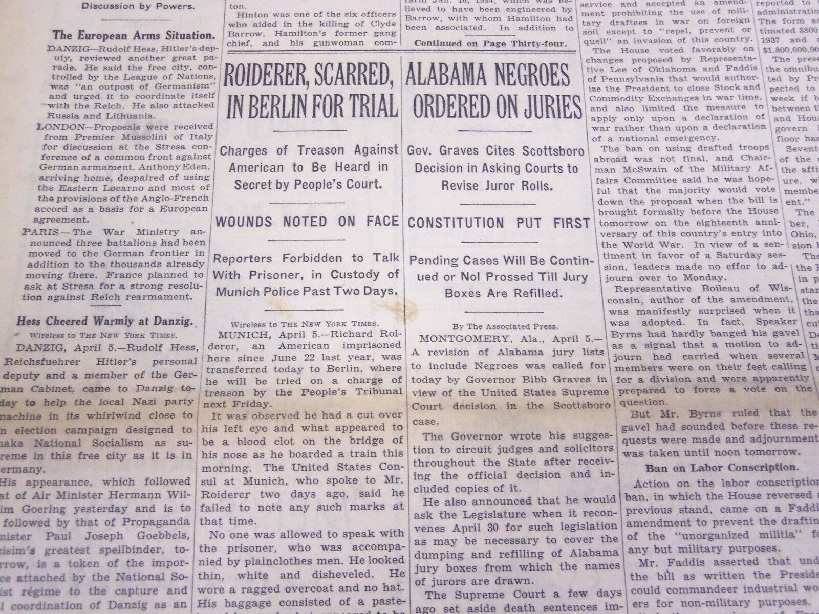 1935 APRIL 6 NEW YORK TIMES - ALABAMA NEGROES ORDERED ON JURIES - NT 3807