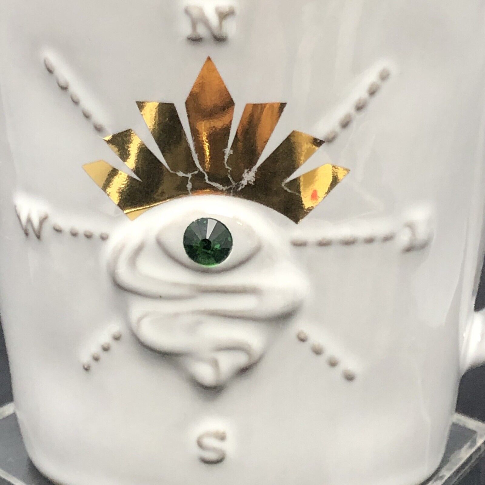 2014 Starbucks Anniversary Compass Siren\'s Eye Green Swarovski Crystal Mug