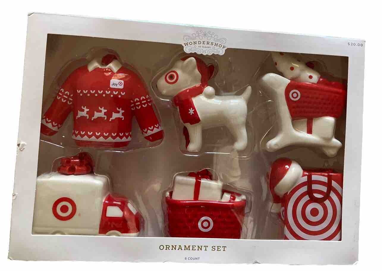 2023 Target Wondershop Christmas Bullseye Theme 6pc Ceramic Ornament Set