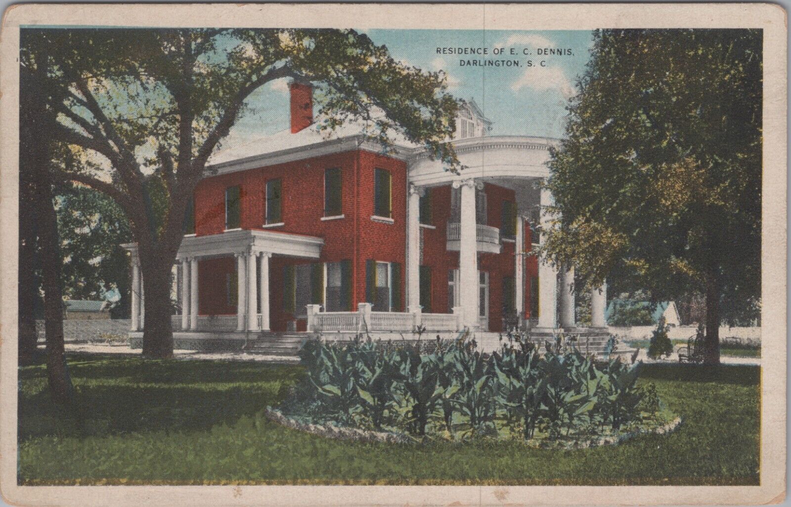 c1920s Postcard E. C. Dennis Home, Darlington, South Carolina SC 5398.4