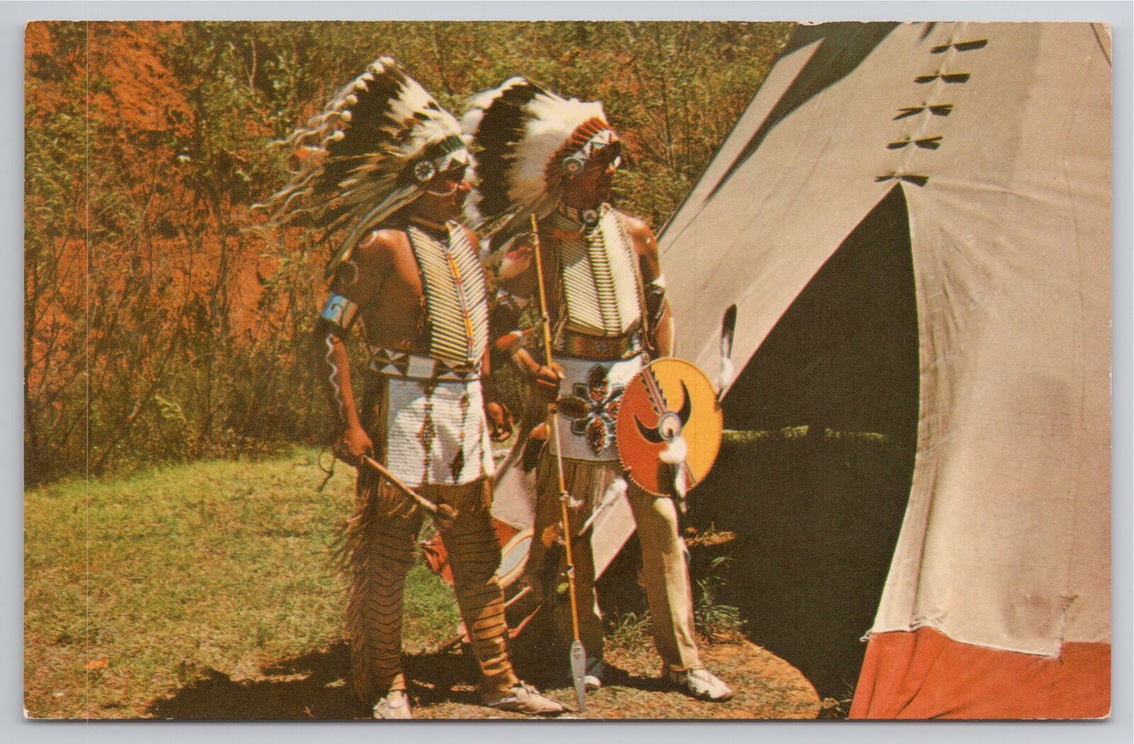 Postcard Native American Kiowa Braves by Teepee