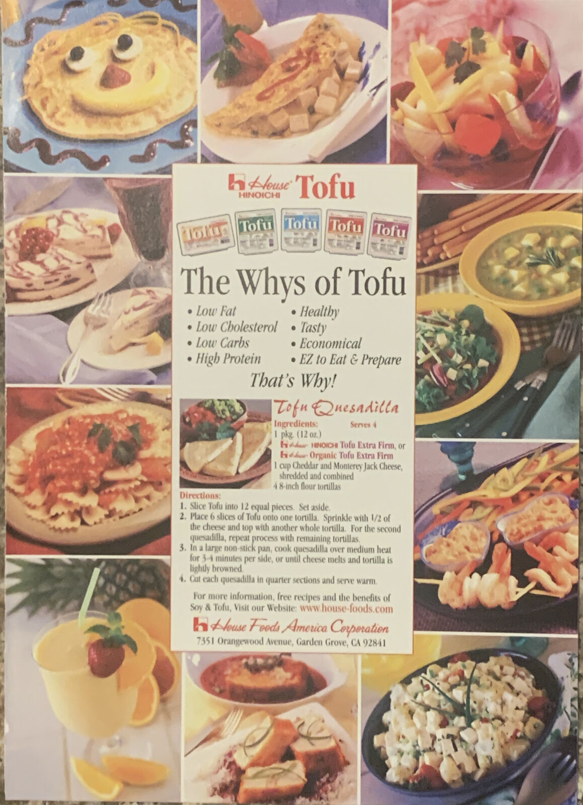 Hinoichi Tofu PRINT AD 2004 Quesadilla Recipe House Foods - The Whys Of Tofu 5x7