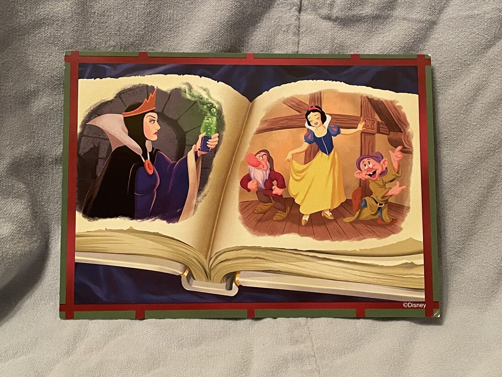 NEW Walt Disney Postcard - Snow White Evil Queen Grumpy Dopey - Storybook Dining