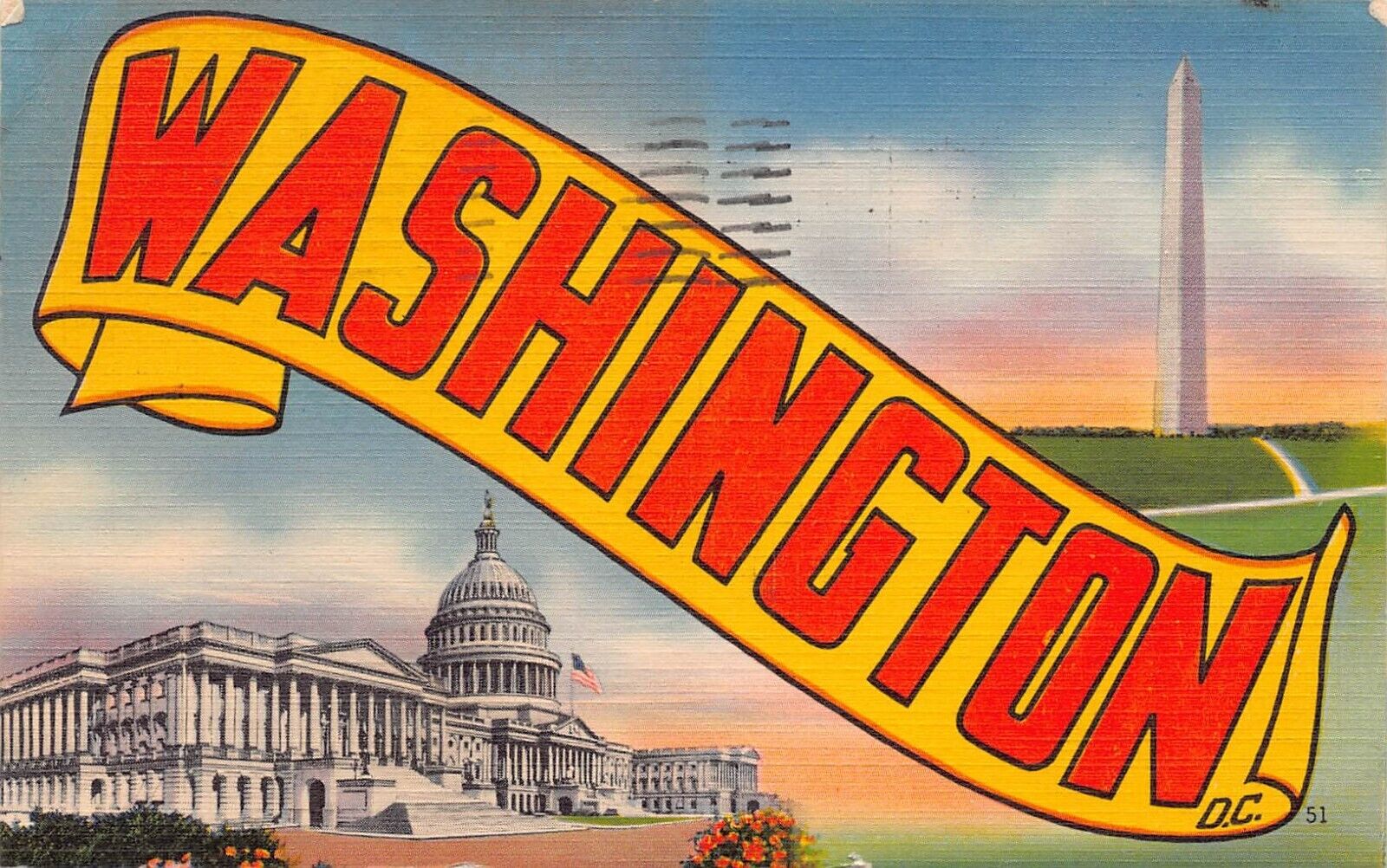 1951 Washington DC Greetings Larger Not Large Letter 19466 Linen Postcard