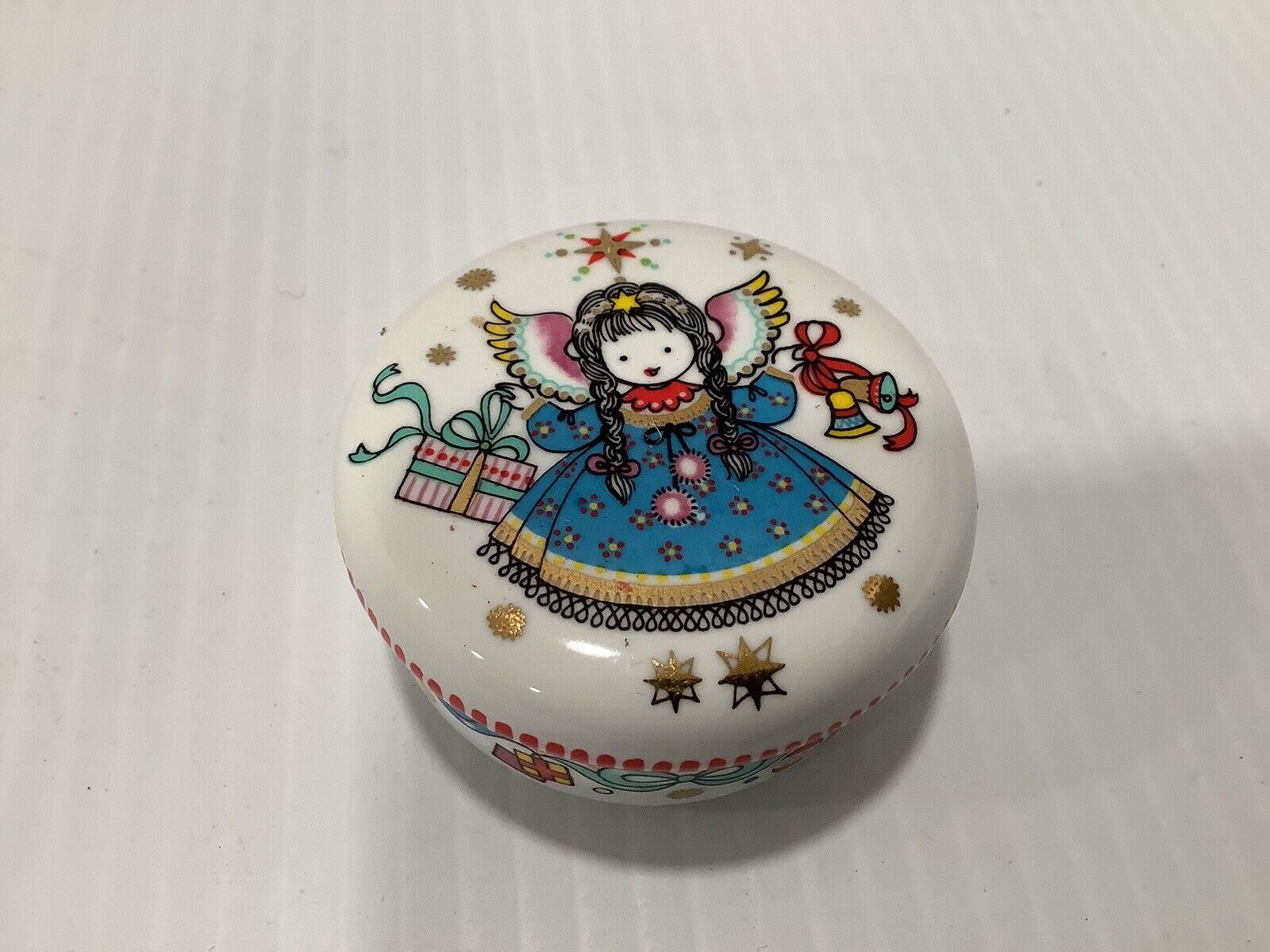 Vintage Arta Austrian Christmas  Angel Enameled Trinket Box Holiday Ornaments