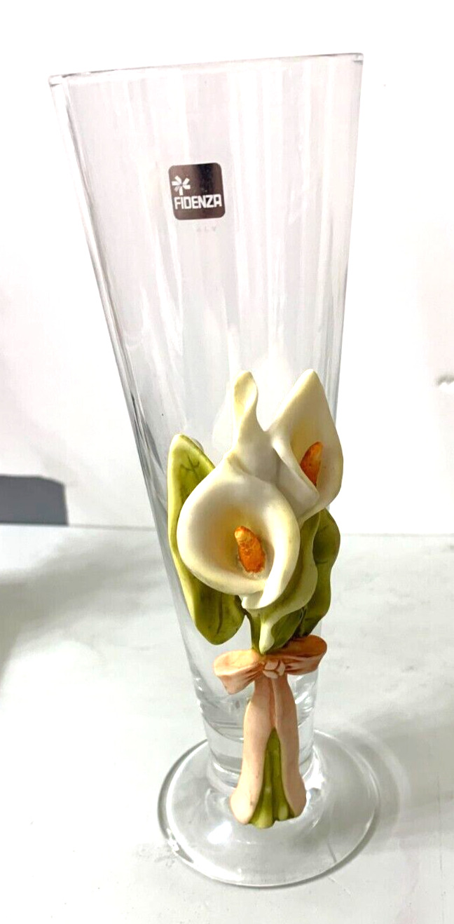Italy Fidenza Clear Crystal Glass Flower Vase Decorative Ceramic Calla flowers 