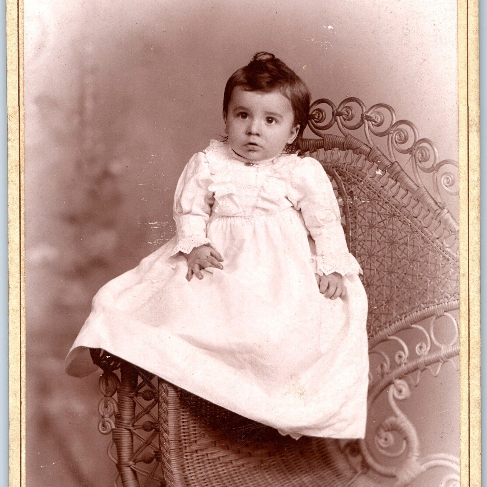 c1880s Reading, PA Cute Baby Fancy Wicker Cabinet Card Photo JD Strunk B14