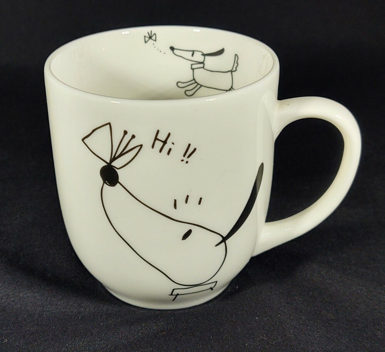 KMC Ceramic Cup Illustrated In Line Drawing Dog and Butterfly.
