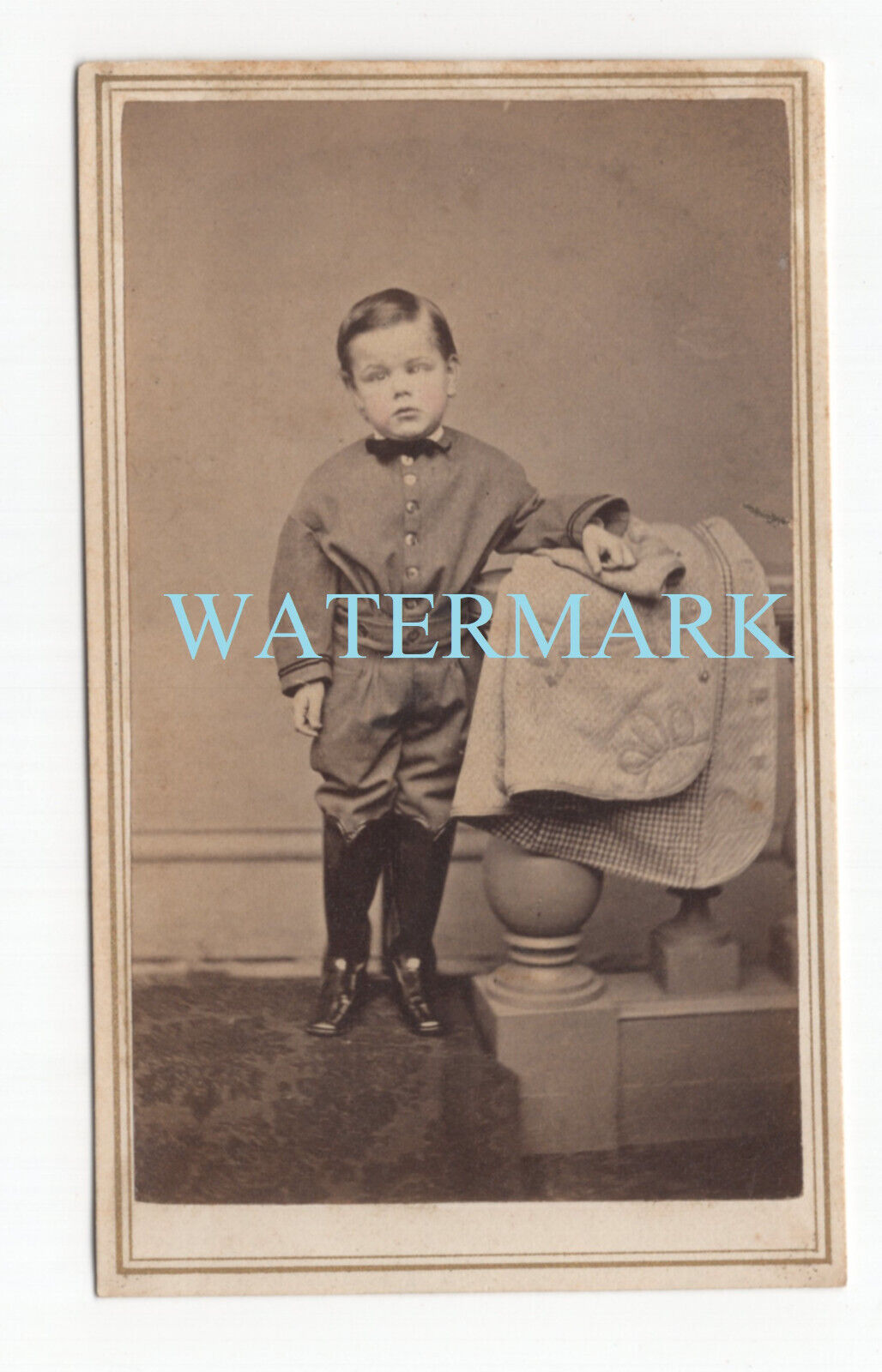 1860\'S CDV Civil War Era Little Soldier Boy Dress Boots Wheeler Cold Spring NY