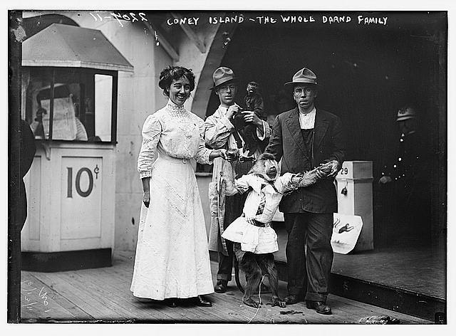 Coney Island,the Whole Drand Family,New York,1910-1915,monkeys,woman,men