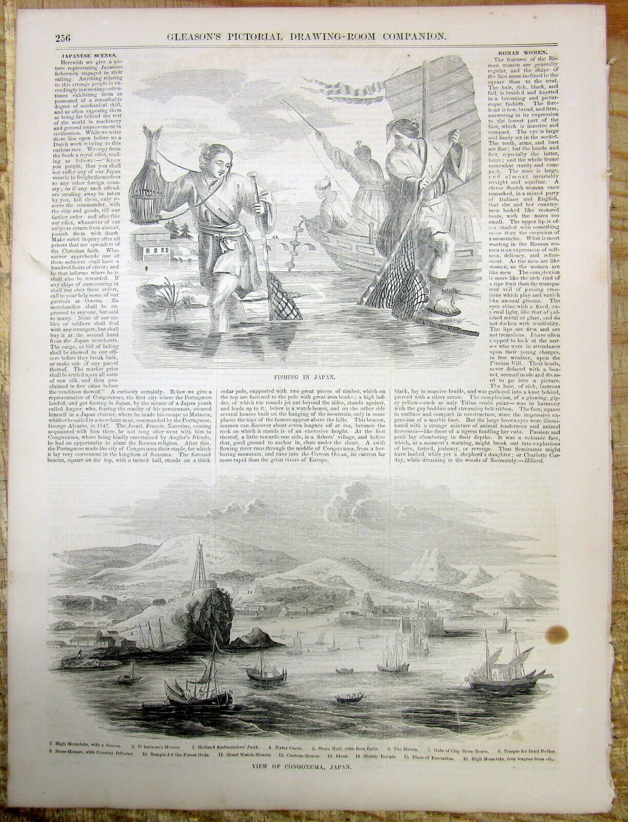 1853 illustrated newspaper with 2 early illustrated views & description of JAPAN