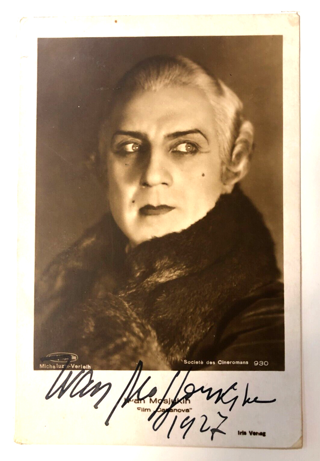 1927 Autographed Postcard Silent Film Star Russian Actor Ivan Mosjoukine