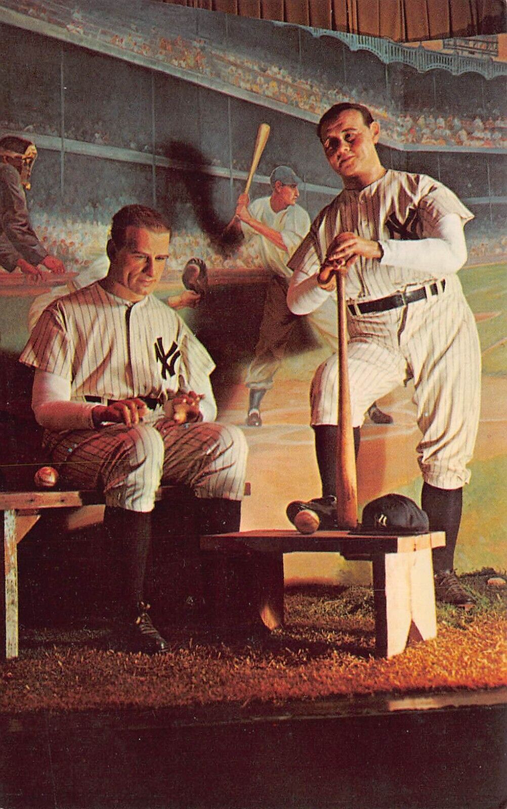 Babe Ruth Lou Gehrig Baseball Hall of Fame New York Yankees Vtg Postcard Y10