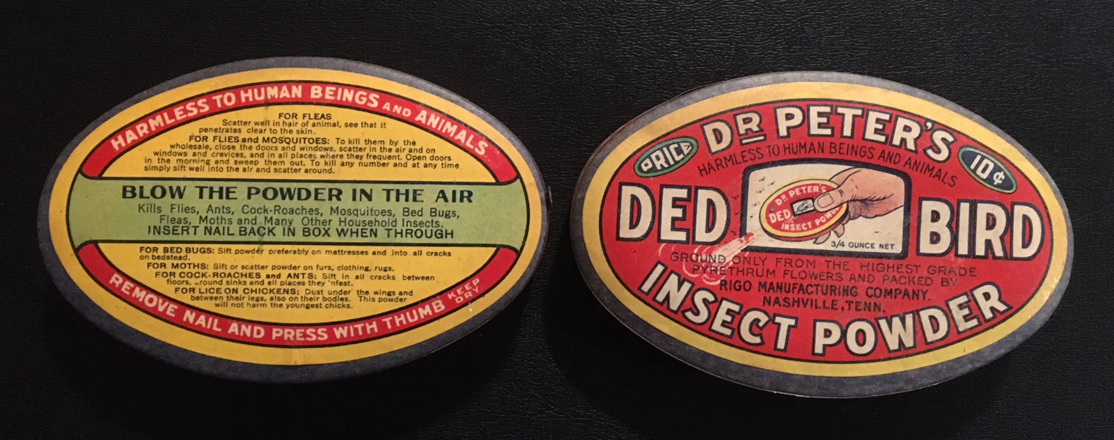 1930's Rare Dr Peters DED BIRD Insect Powder Box “Still Full” Superb Graphics