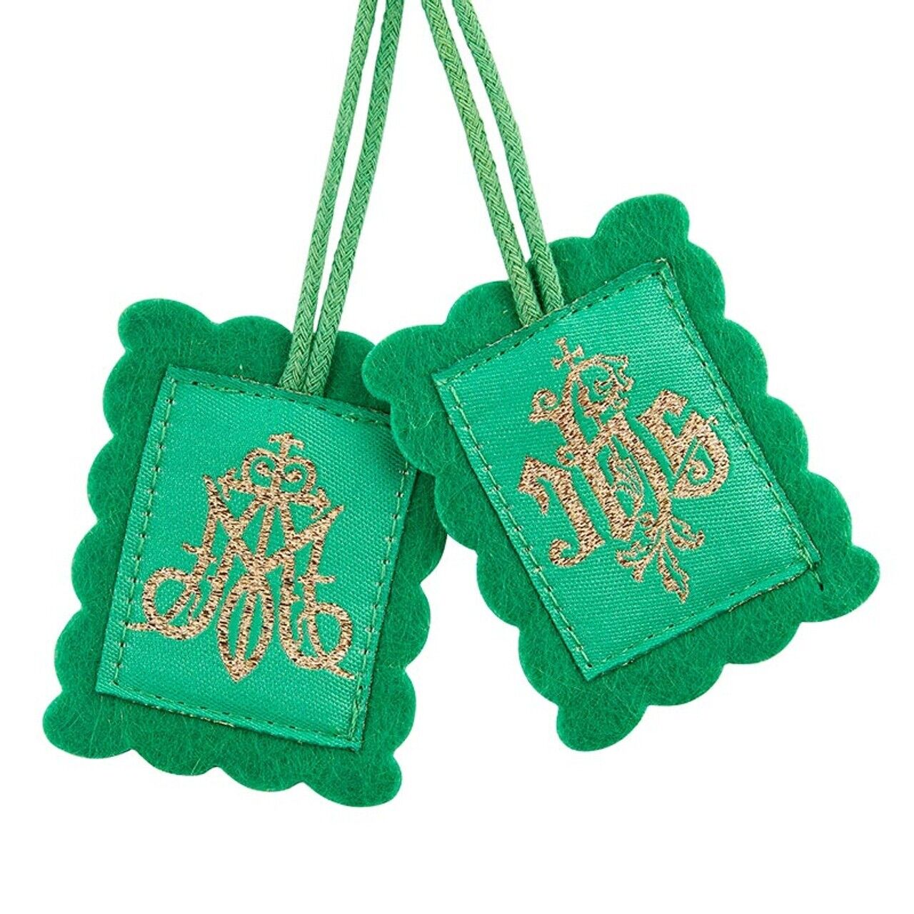 Deluxe Embroidered Green Wool Scapular-