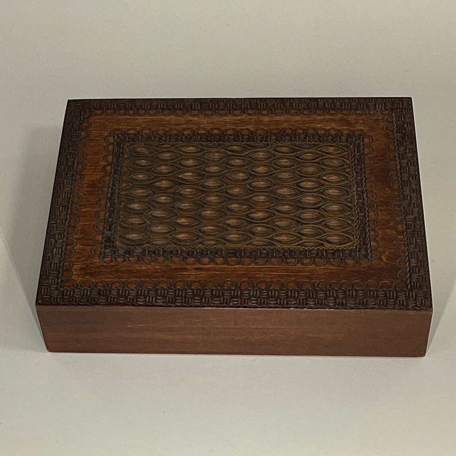 Vintage Carved ornate Wood box hinged lid