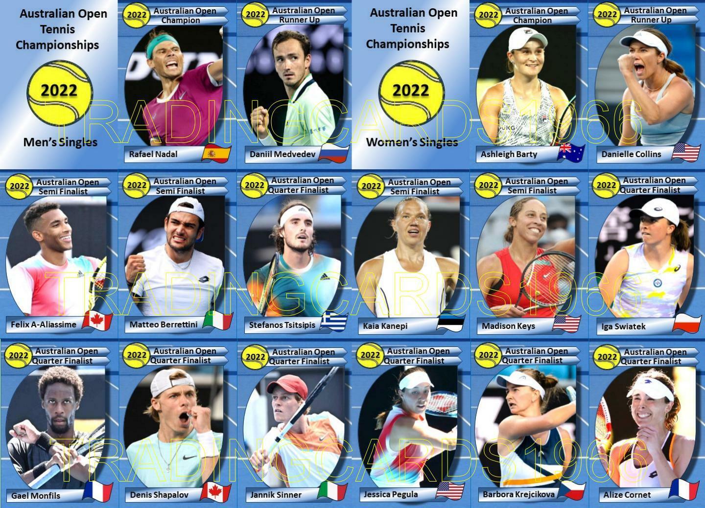 Australian Open 2022 Tennis Trading Cards Nadal Medvedev Barty Collins