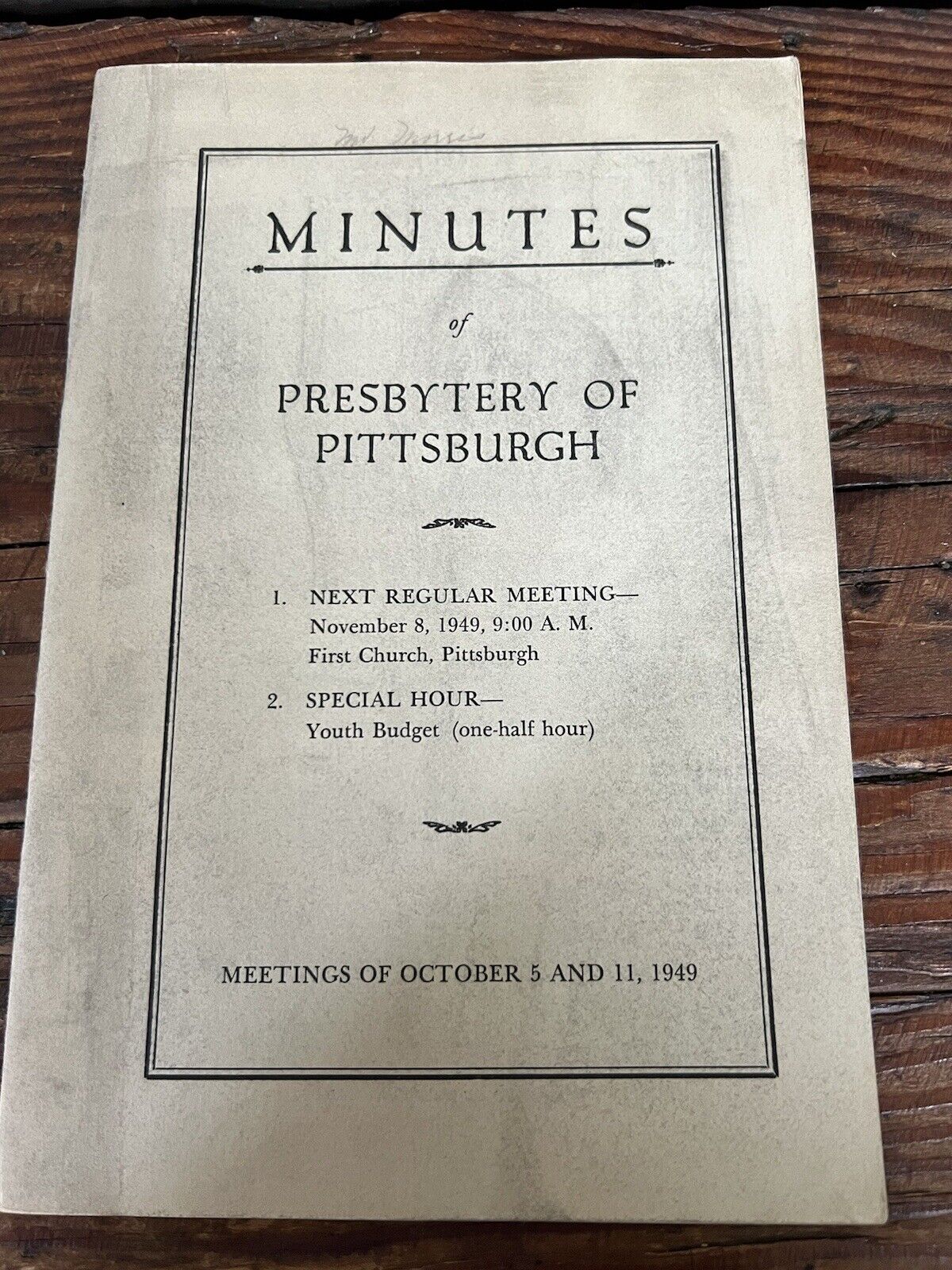 1949 Minutes of Presbytery of Pittsburgh PA Booklet