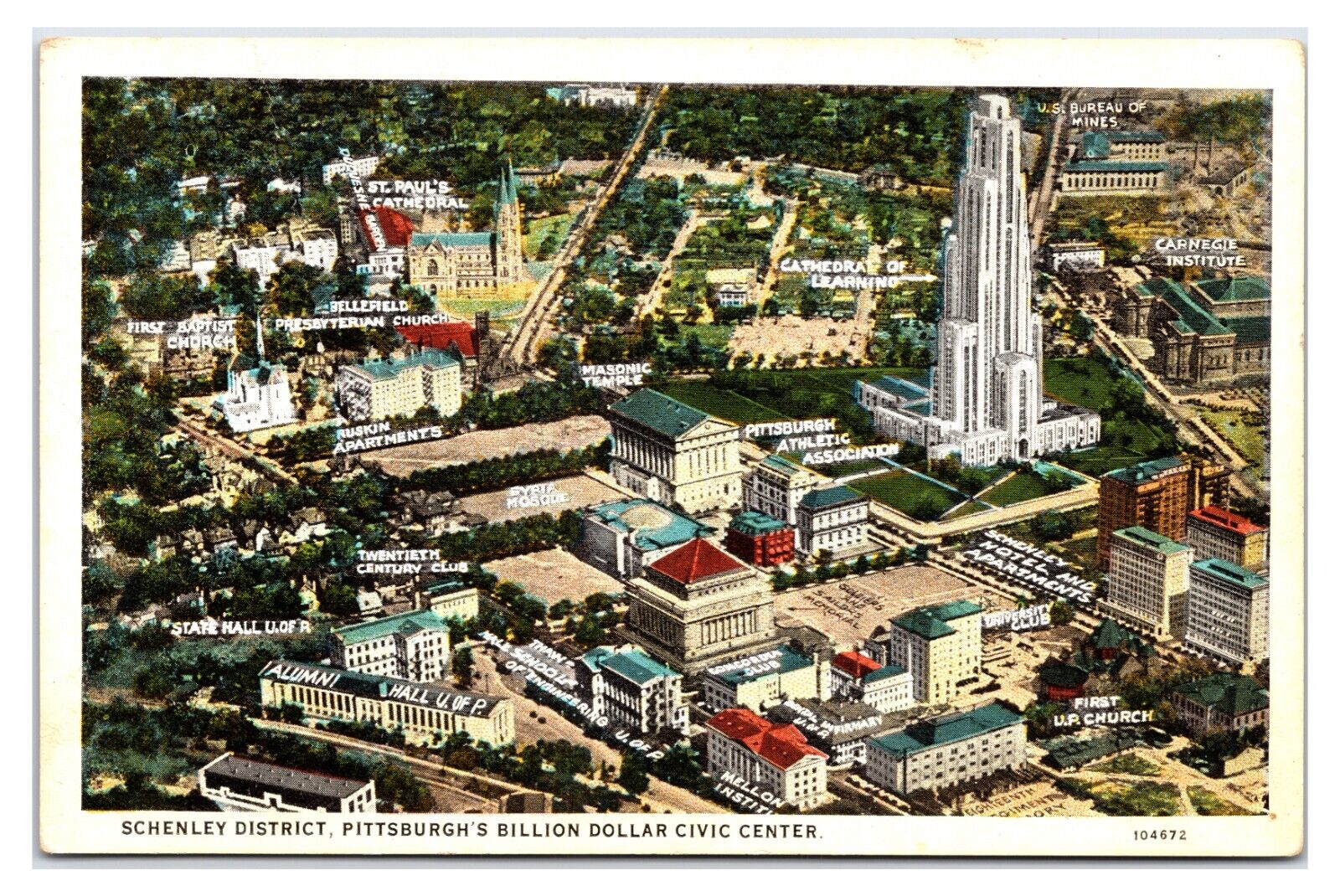 VTG 1920s - Schenley District - Pittsburgh Pennsylvania Postcard (UnPosted)
