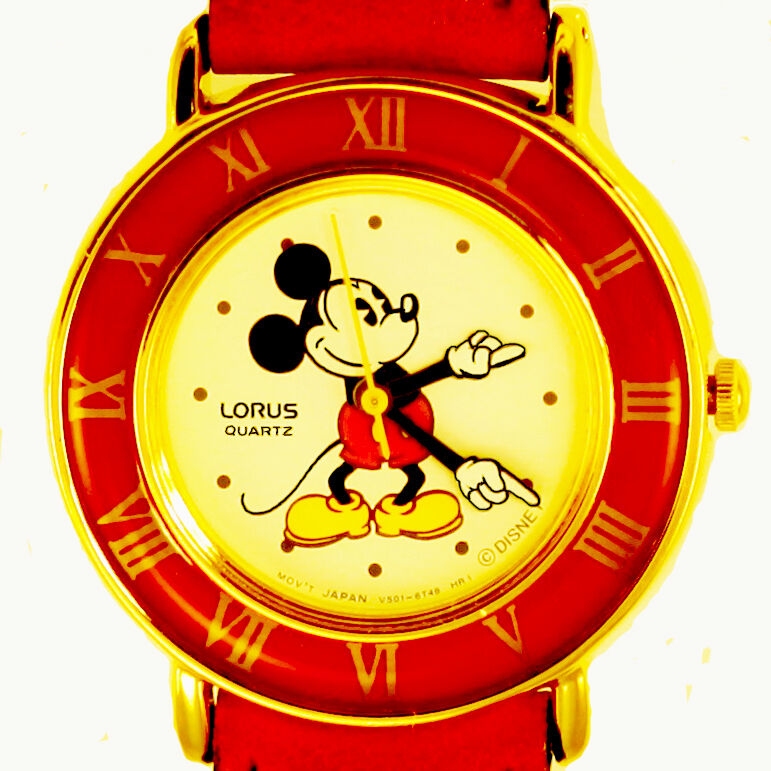 Mickey Lady Disney Round Gold Lorus Red Bezel And Band Unworn RRS142 Watch $199