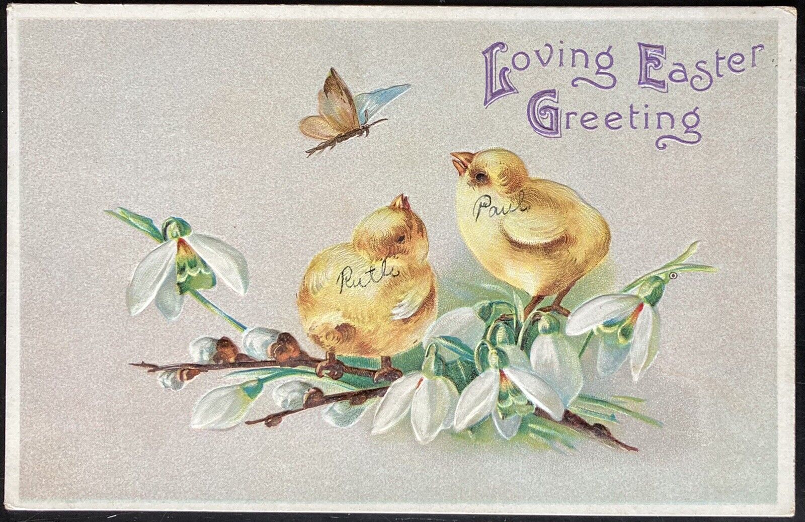 EASTER POSTCARD C.1911 PC.(M61)~”LOVING EASTER GREETING”  BABY CHICKS