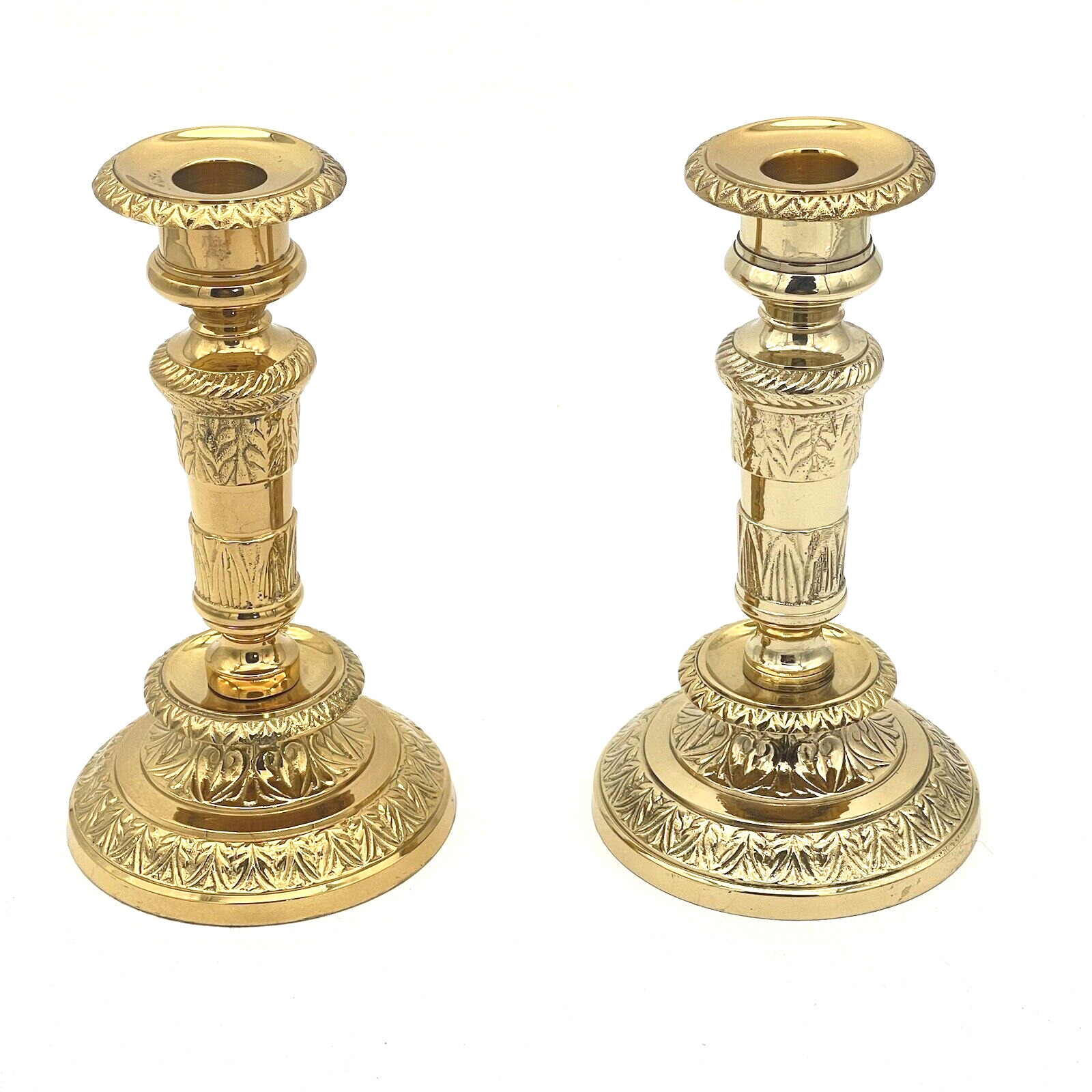 Pair Vintage Brass Candlestick Holders Taper Ornate Decorative 7 1/4\