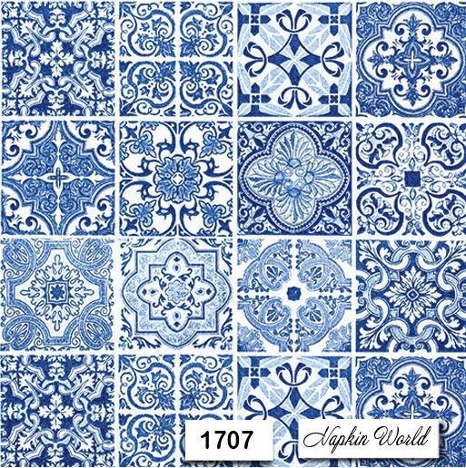 (1707) TWO Individual Paper LUNCHEON Decoupage Napkins - PATTERN BLUE TILES