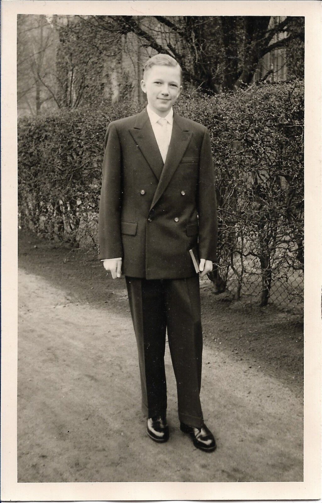 Young Man In Suit Photograph Vintage 1930s RPPC Outdoors 3 1/2 x 5 1/2