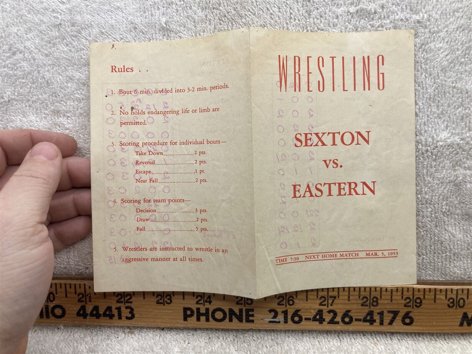 1953 Wrestling Program Eastern vs J. W. Sexton High School Lansing Michigan V2