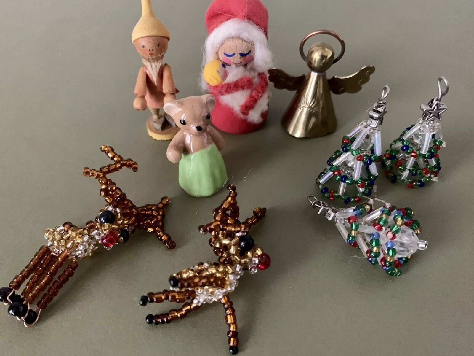 Vintage Christmas Miniature Lot Beaded Reindeer Trees Wooden Figurines Angel