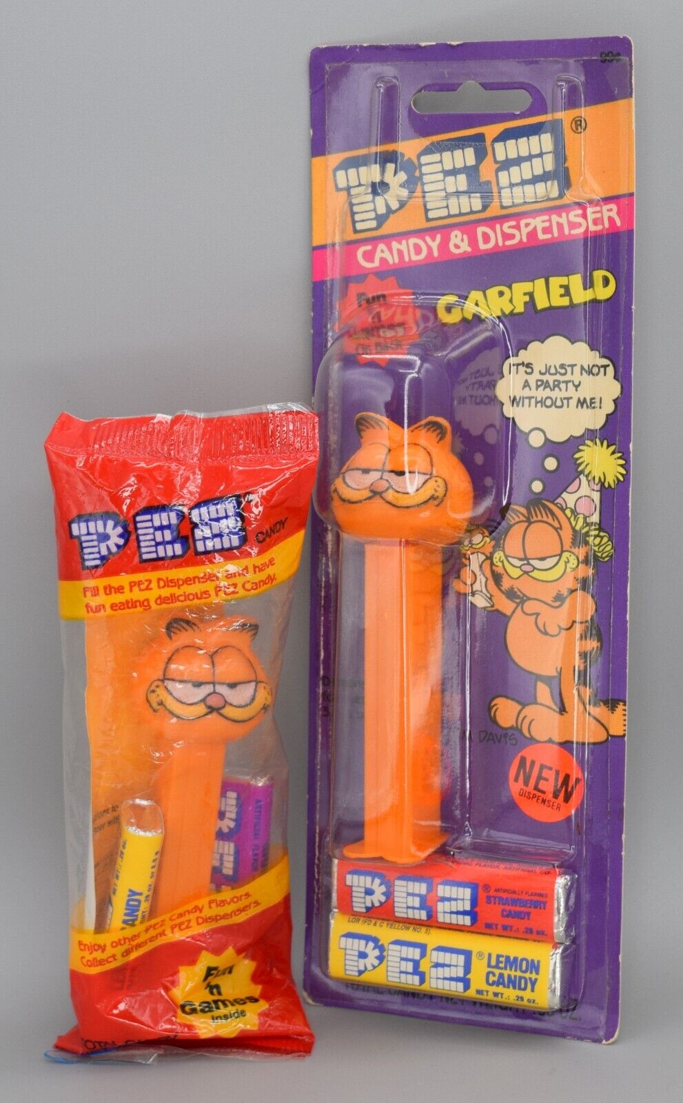 Lot of 2 Vintage 1980s Pez Candy Dispenser Garfield w/ Candy Party Cat