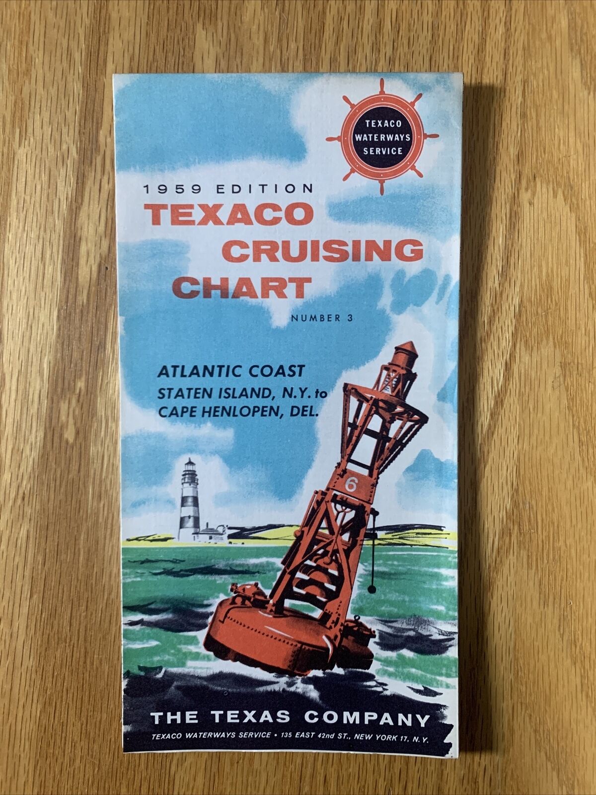Texaco Cruising Chart 1959 Staten Island Cape Henlopen Delaware Marine No 3 Boat