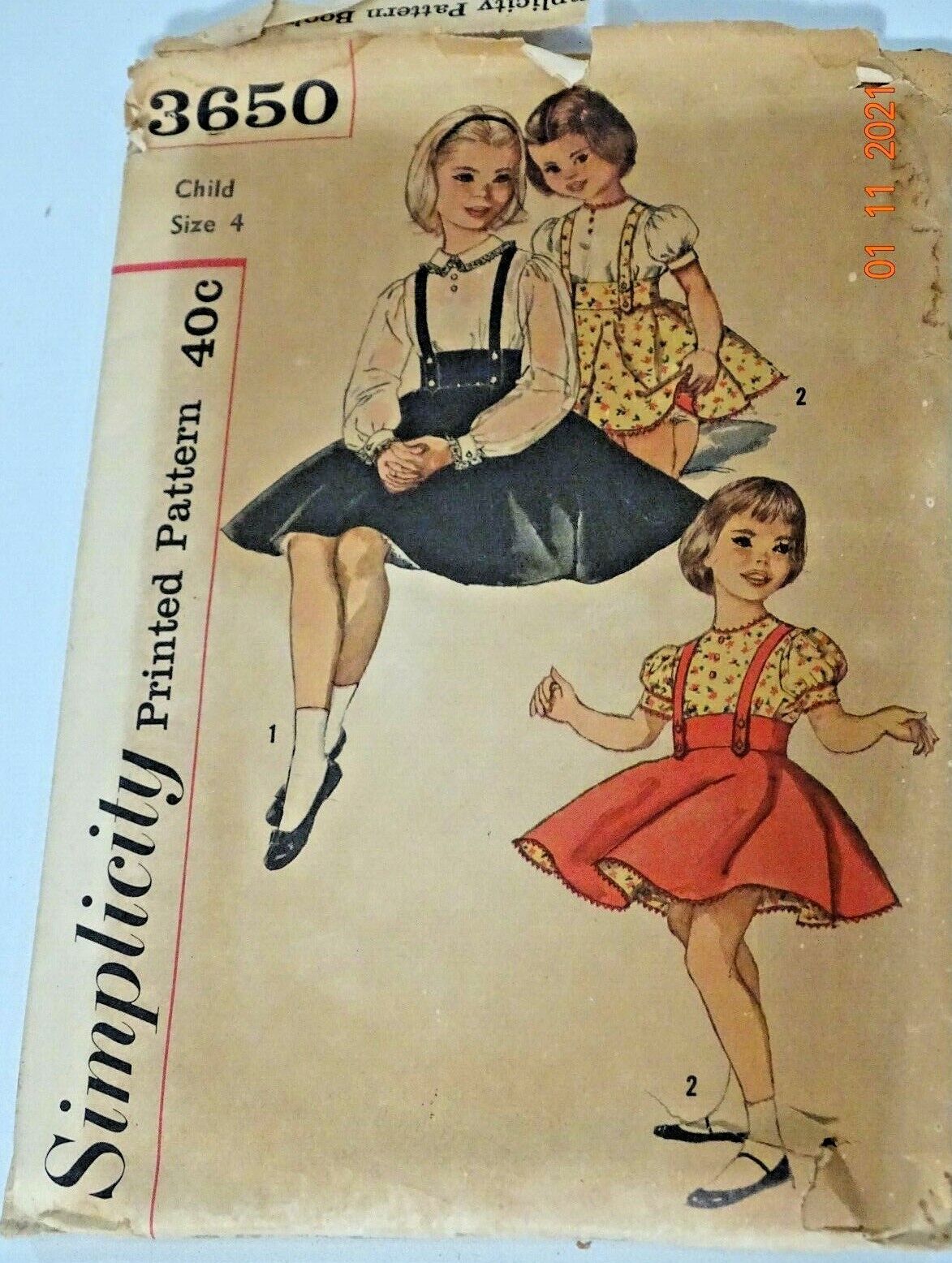 VINTAGE 1950s SIMPLICITY PATTERN:  #3650 SIZE4 GIRL\'S JUMPER/BLOUSE COMPLETE $25