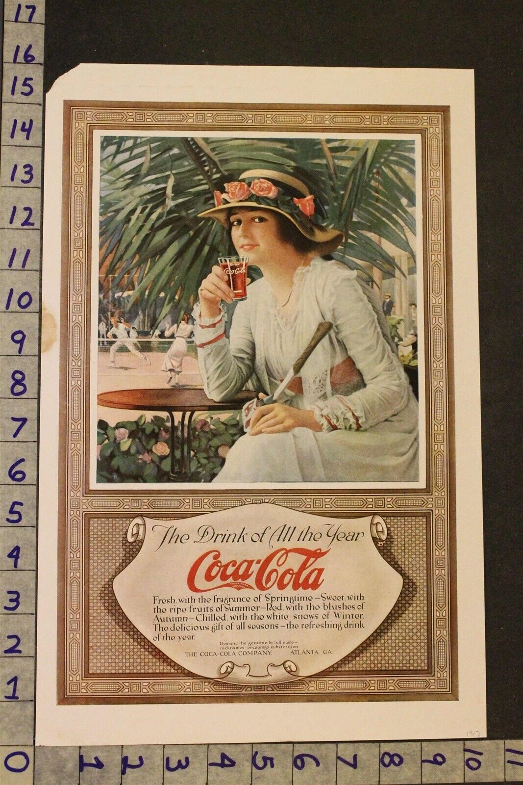 1917 FOOD POP SODA DRINK COCA-COLA GLASS TENNIS COURT BEAUTY ATLANTA AD SM87