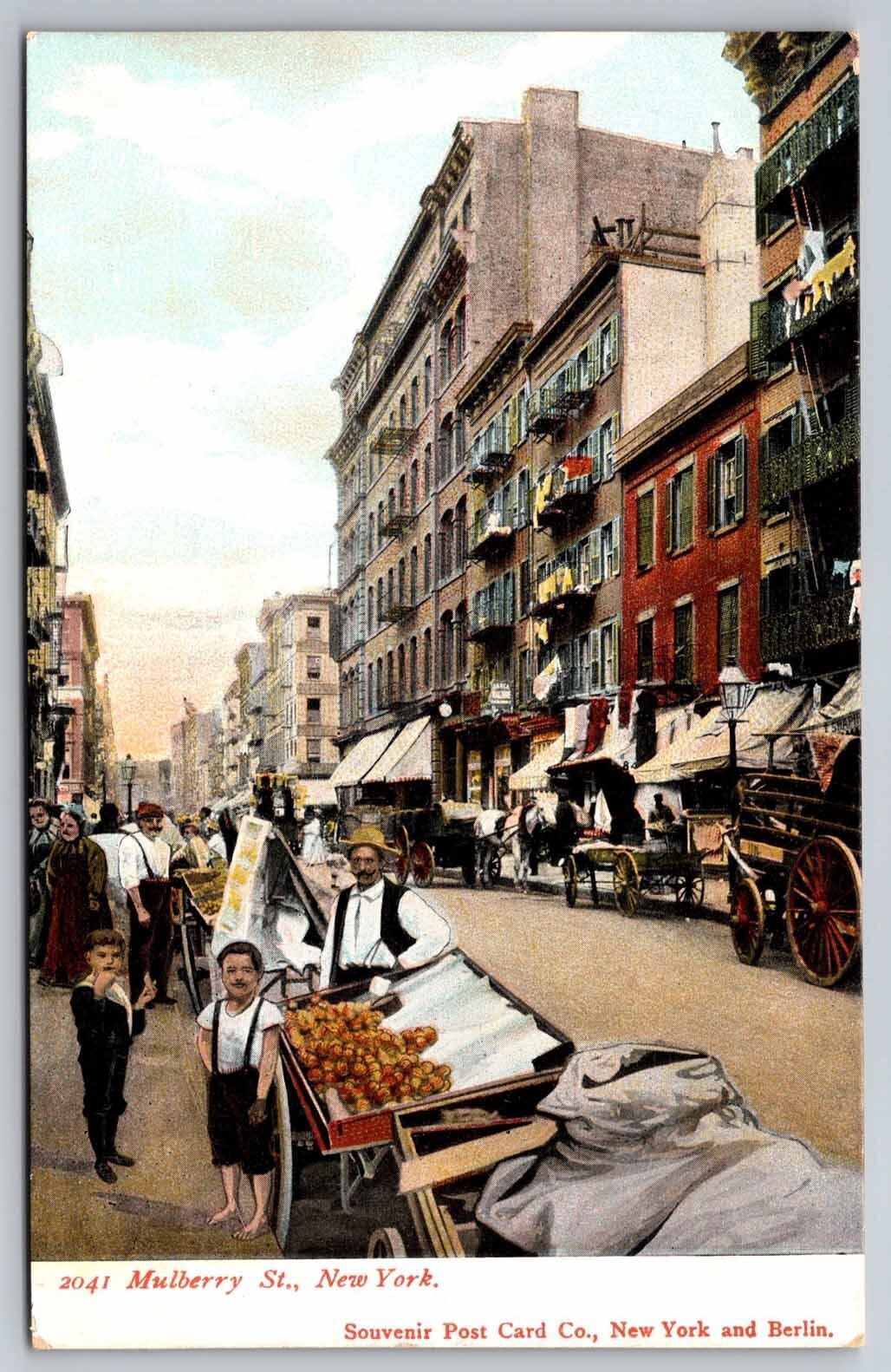 eStampsNet -New York Mulberry Street with Street Vendors ca 1910 Postcard