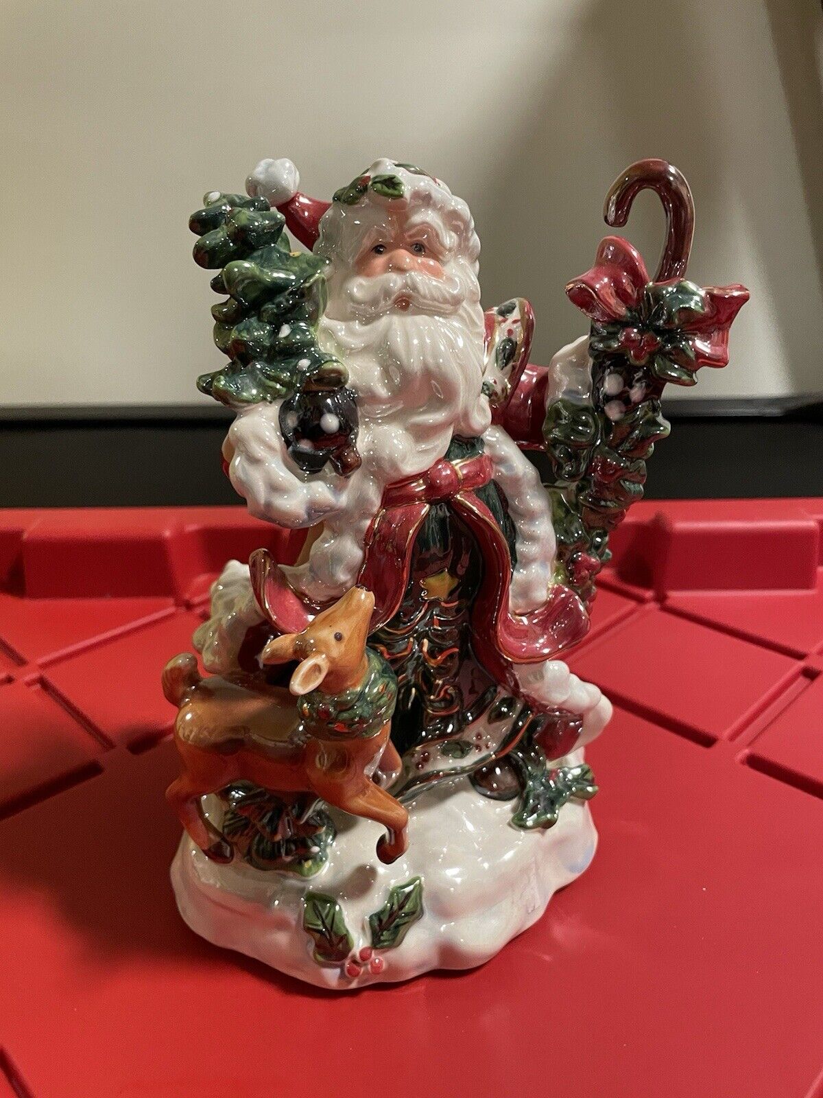 Vtg Ceramic Santa Music Figurine Santa Claus Winter Wonderland Reindeer Works