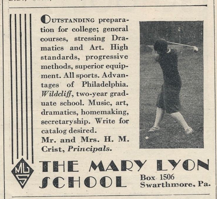 Magazine Ad - 1931 - Mary Lyon School for Girls - Swarthmore, PA