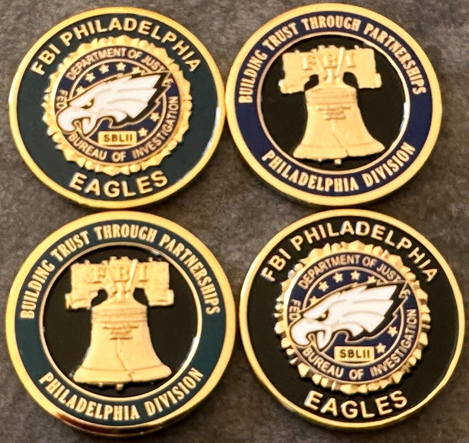 FBI - Philadelphia EAGLES LVII Super Bowl Champions - SET-OF-TWO Challenge coins