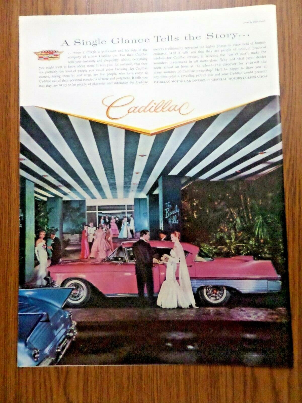 1957 Cadillac Ad Single Glance Tells the Story in front of The Beverly Hills